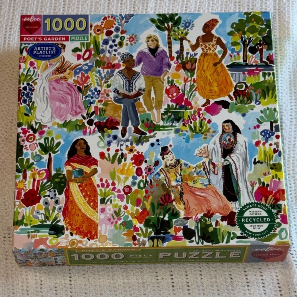 eeBoo Piece & Loveโ Poet's Garden 1000 Piece Jigsaw Puzzle Jennifer Orkin Lewis